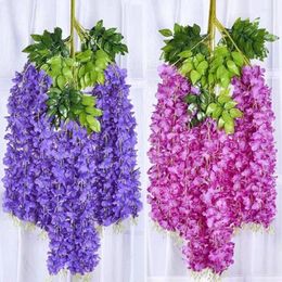 Decorative Flowers Wisteria Artificial Hanging Garland Vine Rattan Fake Flower String Silk For Home Garden Wedding Decoration