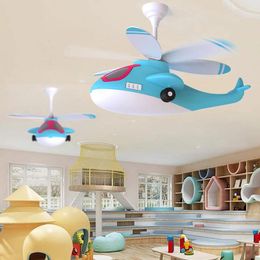 Children's Room Home Decro Cartoon Aircraft Ceiling Fan Light Intelligent Boy And Girl Bedroom Lamp