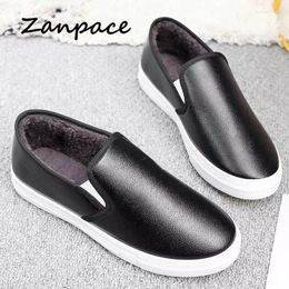 Casual Shoes Black Platform Woman College Style Winter Keep Warm Loafers Leather Slip-On Ladies Flats