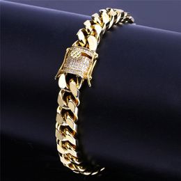 high quality cool mens bracelet designer cuban link chain gold bracelet man Copper Jewellery AAA Cubic Zirconia Silver Bangle Hip Hop Dia 2115