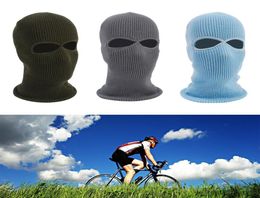 Berets Hats Unisex 2Hole Knitted Ski Mask Balaclava Hat Winter Solid Colour Full Face Cover Neck Gaiter Outdoor Windproof Beanie C2634194