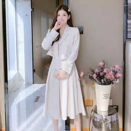 Work Dresses Lapel Suit Short Jacket Suspenders Midi Dress Two-piece Luxury Small Fragrance Coat Retro Women's Spring Autumn