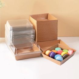 Gift Wrap 10pcs Kraft Paper Cake Cookie Boxes With Clear Lids Macaron Donut Dessert Pastry Box Food Container Birthday Party Supplies