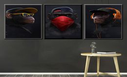 3PCS Art Animal Oil Painting Print On Canvas Modern Wall Art Modular Abstract Funny Thinking Monkey Wall Pictures For Living Room 5657612