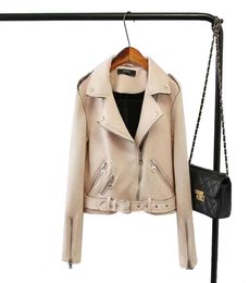 2020 Coat Jacket Women Bomber Jacket Leather Suede Coat Short Slim Zippers Jackets Female Sashes Faux Leather Moto Biker6262986