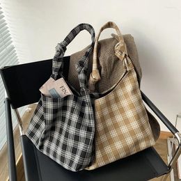 Shopping Bags The Lazy Style Lace-up Plaid Canvas Bag All-match Crossbody Shoulder Student Class Fashion Trend School Female