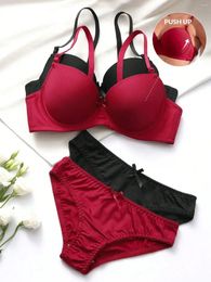 Bras Sets 2sets Solid Underwire Lingerie Set Women Push Up Bra With Steel Ring Fashion Underwear Panty Everyday Brassiere