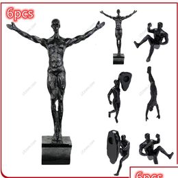 Decorative Objects Figurines 6Pcs/Set Industrial Style Climbing Man Resin Wall Hanging Decoration Scpture Figures Creative Retro Pr Dhvks