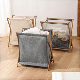 Storage Baskets Laundry Basket Foldable Cotton Linen Bamboo Dirty Clothes Organiser Collapsible Japanese Style Hamper Recyclable Sto Dhcu6