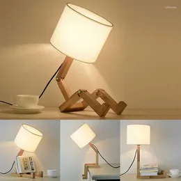 Table Lamps Robot Shape Wooden Lamp E14 Holder 110-240V Modern Cloth Art Wood Desk Light Parlour Indoor Study Night