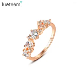 Cluster Rings LUOTEEMI Love Forever Wedding Engagement For Women Micro Pave CZ Crystal Girl Dating Thin Ring Korean Fashion Jewellery Gift