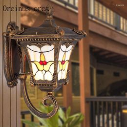 Wall Lamp American Retro Color Engraving Outdoor Courtyard Villa Corridor Balcony European Waterproof LED