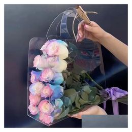 Gift Wrap Transparent Flower Bouquet Bag With Handle Fresh Handbag Party Contatiner Packing Wedding Rose Box 231009 Drop De Homefavor Dhbqy