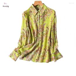 Women's Blouses Women Shirts & 2024 Satin Summer Casual Fashion Simplicity Print Long Sleeved Lapel Collar Tops