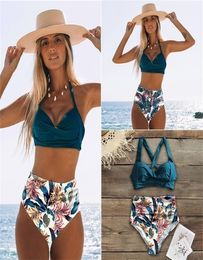 Sexy High Waist Bikinis Halter Swimwear Women Swimsuit Female Bikini Set Print Bodysuit Bathing Suit Summer Biquini XXL 2205041683783