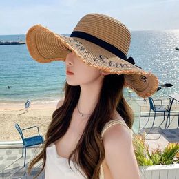 Wide Brim Hats Straw Hat Foldable UV Protection Korean Version Summer Big Ribbon Cover Seaside