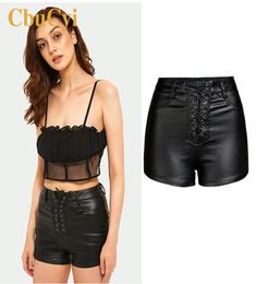 Women Sexy Black PU Leather Shorts Skinny Highwaisted Stretch Faux Leather Shorts Womens Club Wear Cotton Short Jeans Plus Size5800139