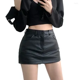 Skirts Womens Shorts Trendy High Waisted PU Leather Short Denim Pants With Pockets Comfy