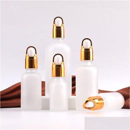 Dropper Bottles Wholesale Frosted Glass Bottle Empty Essential Oil 5Ml 10Ml 15Ml 20Ml 30Ml 50Ml 100Ml With Gold Sier Drop Delivery Off Dhikl