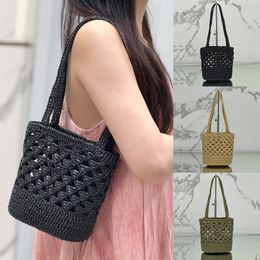 Top Quality Summer Crochet Tote Bag Luxury Designer Classic Straw Crochet Handbag Women Embroidered Shoulder Bag Travel Vacation Beach Bag Purse