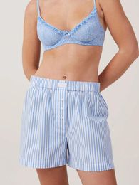 Women's Shorts Fashion Womens Summer Stripe Print Elastic Waist Button Decor Loose Short Pants With Back Pocket S M L