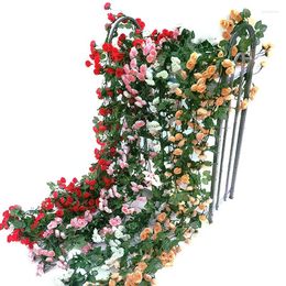 Decorative Flowers 69head Rose Artificial Vine Green Leaves Garland For Wedding Arch DIY Fake Plant Garden Wall Decor