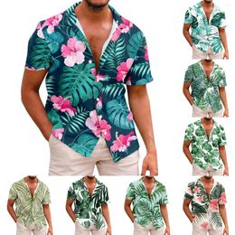 Men's Casual Shirts Printed Fashionable Button Up Short Sleeved Shirt Type N Denim Flowers