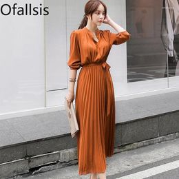 Casual Dresses Ofallsis French Style Vintage Long Sleeved Shirt Pleated Dress 2024 Women's Spring Autumn Elegant Gentle Unique