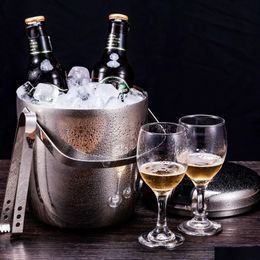 Ice Buckets And Coolers 3 Litre Stainless Steel Bucket Double Layer Insated With Lid Tongs Durable Ideal For Wine Whiskey Drop Deliv Dhdwx