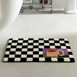 Carpets Grids Bathroom Rug Soft Fluffy Tufting Cup Pepper Entrance Carpet Area Floor Pad Mat Doormat Tidy Aesthetic Home Room Decor