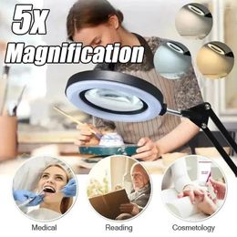 Table Lamps 5X Magnifying Glass With Light 2-in-1 LED Lighted Magnifier 3 Color Modes Stepless Dimmable Hands Free Desk Lamp