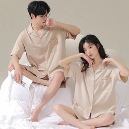 Modal Couples Pyjamas Set Summer Short Sleeping Top Shorts Men Home Clothes Cardigan Women Sleepwear Mujer Hombre Pjs 240518