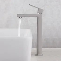Bathroom Sink Faucets Basin Only Cold Tall Faucet Single Hole Handle Wash Mixer Tap Stainless Steel Brushed