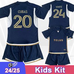 24 25 Vancouver Whitecaps Kids Kit Soccer Jerseys AHMED BROWN JOHNSON CUBAS KREILACH Away Blue Football Shirts Short Sleeve Child Uniforms