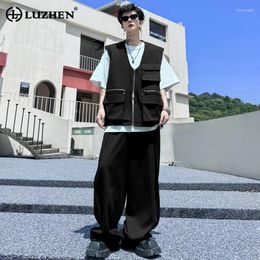 Men's Tracksuits LUZHEN Zipper Pockets Splicing Design Stylish Sleeveless Vests Two-piece Sets Trendy Handsome Korean Straight Pants LZ3470