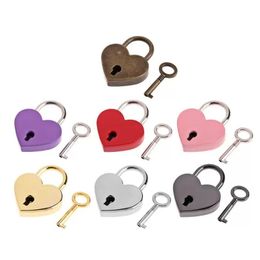 Door Locks Heart Shape Vintage Metal Mini Padlock Small Bag Suitcase Lage Box Diary Book Key Lock With 1107 Drop Delivery Home Garden Ot4Xs