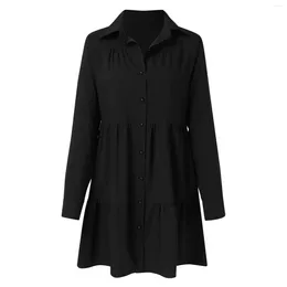 Casual Dresses Women Spring Shirt Dress Elegant Long Sleeve Loose Solid Colour Ruffle A-Line 2024 Office Lady Mini
