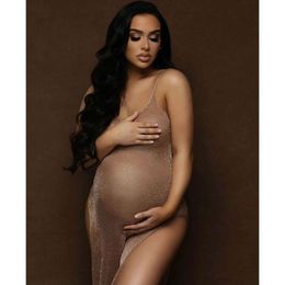 Maternity Dresses for Photo Pregnancy Dress Photography Shoot Gold Knitted Robe Clothing Props L2405