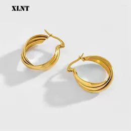 Hoop Earrings XLNT Gold Colour Smooth Three Circles Exaggerated Thick Tube Round Ear Simple Women Fashion Jewellery Hiphop Rock