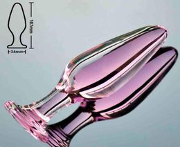 Pink Crystal butt plugs set Pyrex glass anal dildo ball bead fake penis female masturbation sex toy kit for adult women men gay Y17689729