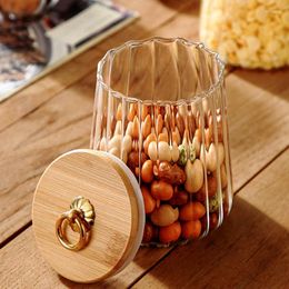 Storage Bottles Stripe Tanks Glass Home Sealed Organizer Transparent Decorative Jars Bottle With Clear Kitchen Lids Bamboo Spices