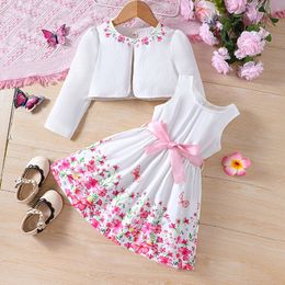Kids Casual Clothing Sets Outfits for Girls Spring Summer 2024 New Toddler Floral Print Long Sleeve Coat Tank Dress Children L2405 L2405 L2405