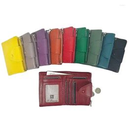 Wallets Soft Genuine Cow Leather Women Short Wallet Fashion Snap Button Closure Casual Cowhide Coin Pocket Purse ID Card Holders Purses