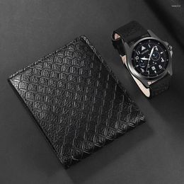 Wristwatches Mens Fashion Watches Business Wallet Set Big Dial Date Quartz Wrist Watch Male Casual Black Leather Reloj Hombre