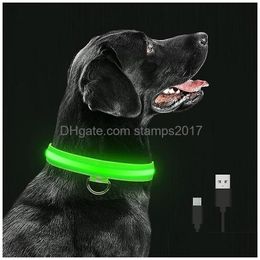 Dog Collars Leashes Led Night Light Rechargeable Waterproof Luminous Collar Adjustable Pet Necklace Safety Drop Delivery Home Gard Dhd8M