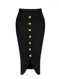 Skirts 2024 Women Lady Summer Designer High Waist Party Office Elegant Split Versatile Casual Street Midi Bodycon Bandage Skirt Black