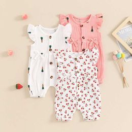 Jumpsuits Summer Baby Clothing Girl Casual Rompers Cherry/Carrot Print Button Cotton Romper Jumpsuits for Newborn Clothes Y2405208BJX