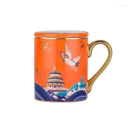Mugs Chinese Style Creative Household Mug Office Ceramic Water Cup With Lid Spoon