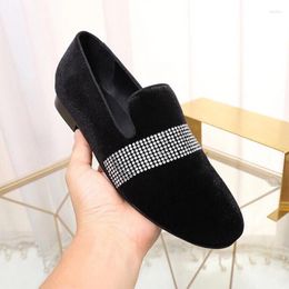 Casual Shoes Luxury Rhinestone Velvet Loafers For Women Slip-On Round Toe Single Moccasins Black Lazy Flat Couple