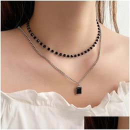 Pendant Necklaces Ifkm Women Choker Necklace Double Layer Beads Gift For Friend Sier Colour Geometric Wholesale Collar Jewellery Drop D Dhmvq